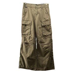 H&M Baggy Cargo Pants Womens 2 Army Green Cotton Elastic Waist Loose Wide Leg